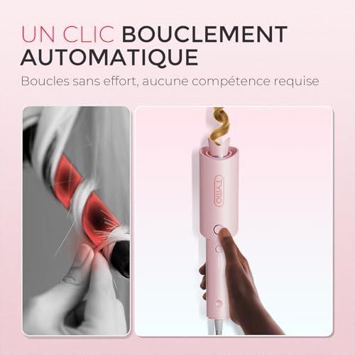 TYMO Boucleur a Cheveux Fer à Friser Automatique - CURLPRO Fer a Boucler Automatique Portable 25mm avec 3 Températures Réglables, Anti-brûlure, Boucleur Céramique Cheveux Court et Long, Rose – vue 2