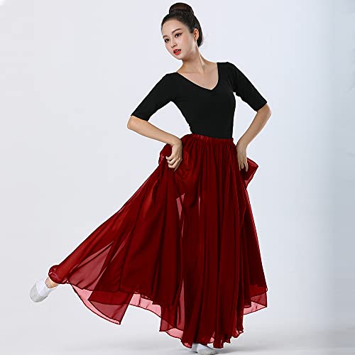 Women Elegant Lyrical Dance Skirt Long Ballet Dancer Dark Red Skirt For Ballerinas Performance Photography Belly Costumes #TOP3