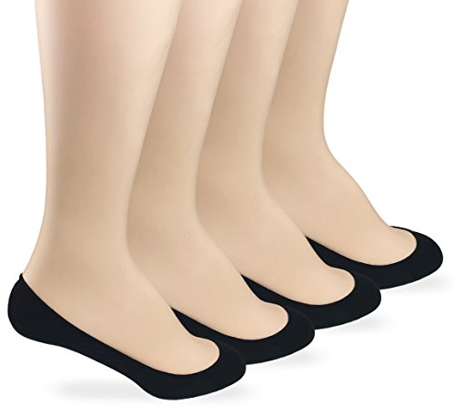 Jefferies Socks Girls No Show Anti Slip Silicone Low Cut Seamless Liner Footie Socks 4 Pair Pack (M - USA Shoe 12-6 - 5-10 Years, Black)