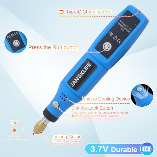 Cordless Rotary Tool, 3.7V Mini Rotary Tool Kit with 31 Accessories, 3-Speed Adjustment - Lightweight & Portable - Ideal for Polishing, Sanding, Grinding, Drilling, and DIY Crafts(blue) - Image 2