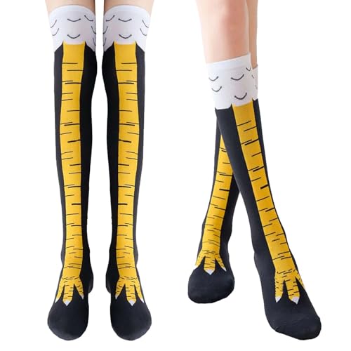 woxafo 2 Pair Chicken Leg Socks, 3D Novelty Funny Knee-High & Mid-Calf Chicken Costume Feet Socks, Animal Paw Sock for Women Men Thanksgiving Xmas Birthday Party Stocking Stuffer Gifts
