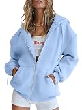 Trendy Queen Womens Zip Up Hoodies Oversized Sweatshirts Fall School Fashion Outfits Casual Jackets 2025 Winter Clothes Sky Blue L