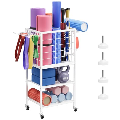 Chariot d'équipement de fitness à 3 niveaux avec panier et support d'haltères en métal
