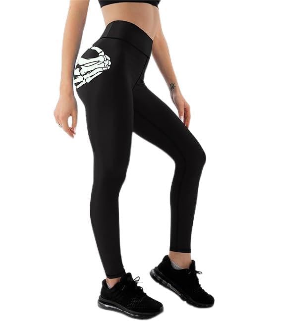 Women Leggings with Glow in The Dark Skeleton High Waisted Pants for Masquerade Party Night Runnin Disco Bar (Medium Green)