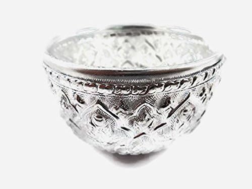 Thai Antique Aluminum Small Water Bowl Dipper Silver ''Salung'' Thai tyle (2 pcs)