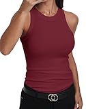 GEMBERA Womens Sleeveless Racerback High Neck Basic Ribbed Knit Fitted Tank Top Burgundy M