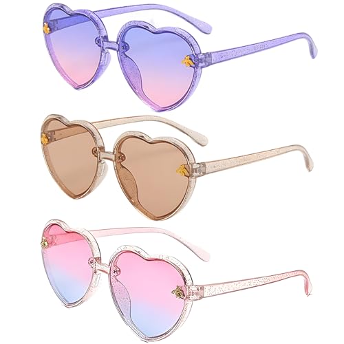 3 Stück Sonnenbrille Kinder, UV 400 Schutz Sonnenbrille Mädchen, Kindersonnenbrille, Blau, Rosa, Lila, Ideal Für Strand, Pool, Party, Geschenk Für Kinder Von 3 Bis 12 Jahren