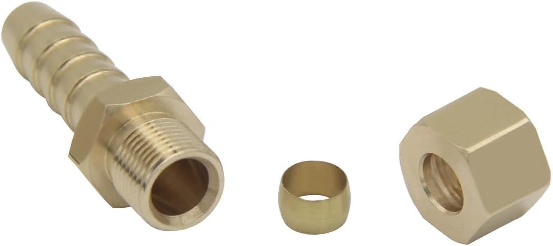 YSIL 4PCS Brass Compression Fitting 3/8" Tube OD to 3/8" Hose Barb Transmission Cooler Fuel Line Fitting