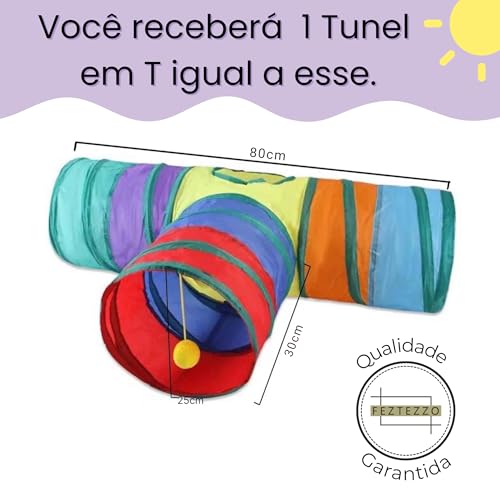 Brinquedo Interativo para Gatos Pets Tunel com Bolinha – Portátil com 3 Saídas em T para Gatos, Coel