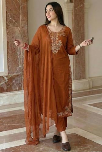 Ensemble kurta et pantalon en viscose rouille coupe fluide confortable taille M