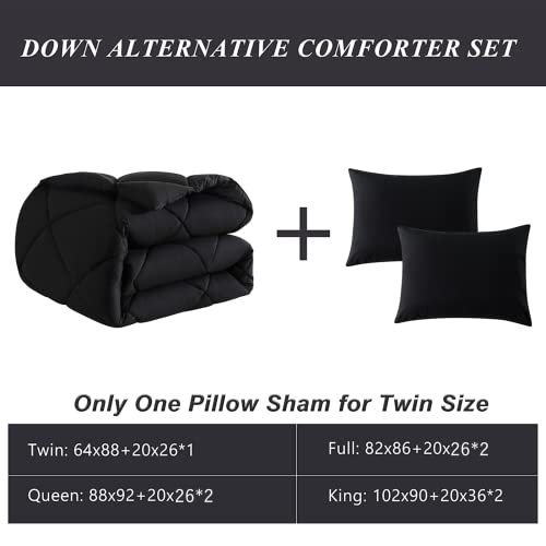 Elnido Queen Black Twin Comforter Set With 1 Pillow Sham - 2 Pieces Bed Comforter Set - Quilted Down Alternative Comforter Set - Lightweight All Season Bedding Comforter Sets Twin Size(64×88 Inch) #TOP5