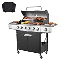 Endark 6-Burner Propane Gas Grill with Side Burner – 68,500 BTU Stainless Steel Outdoor BBQ, Porcelain Coated Grates, Rolling Wheels & Cover for Patio, Backyard, Garden