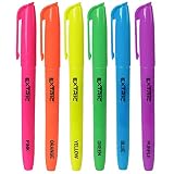 EXTRIC 6 Pack Highlighters, Fluorescent Assorted Colors, Quick Dry, Pen Style Chisel Tip highlighter marker, Smudge Free, Pocket Size