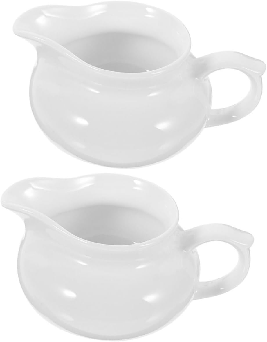 GLEAVI 2Pcs Portable Gravy Boat Ceramic Sauce Dispenser with Handle for Milk and Sauces Elegant Design for Home Use and Various Occasions