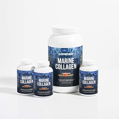 CORREXIKO Marine Collagen Supplement Pills & Powder Bundle 3 Month Supply - Includes 10,000mg Double Hydrolyzed Collagen Powder 1kg & 1800mg Collagen Peptides 360 Capsules - for Hair, Skin & Nails Cover