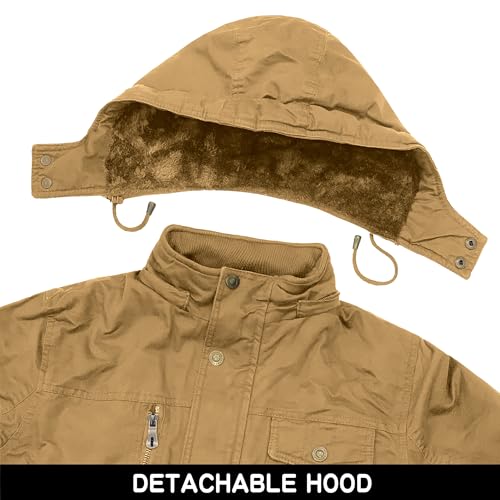 Image of CHEXPEL Men's Thick Winter Jackets with Hood Fleece Lining Cotton Military Jackets Work Coats with Cargo Pockets Outwear
