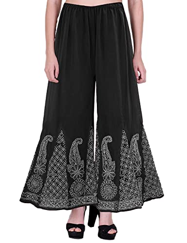 Image of Lavangi Women Lucknow Chikankari Hand Embroidered Chifffon Palazzo /Sharara (Free Size)