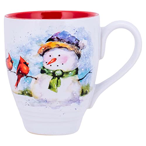 Demdaco Dean Crouser Snowman And Cardinals Watercolor Red 16 Ounce Ceramic Stoneware Coffee Mug #TOP14
