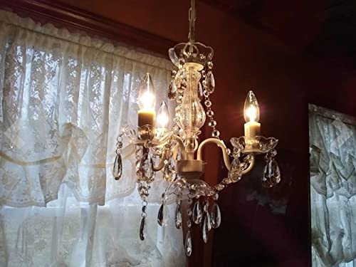 gypsy color The Original Plug-in 3 Light Crystal White Hanging Swag Chandelier H17”xW12”, White Metal Frame with Clear Glass Stem and Clear Acrylic Crystals & Beads That Sparkle Just Like Glass - Image 6