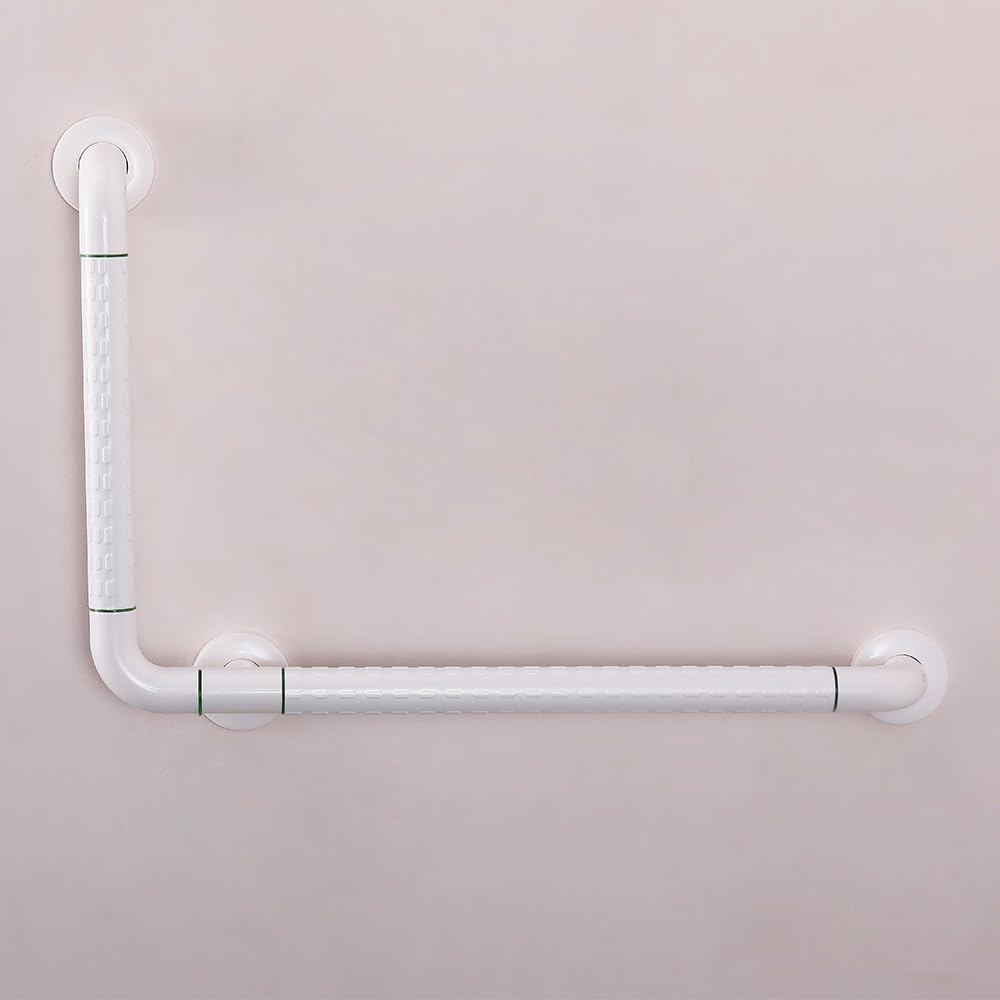 Hoanmpy ABS Stainless Steel Stylish L-Shaped Safety Handrail, Bathroom Mobility Aid Handrail, Wall Mounted Support Assist Shower Handle for Elderly Handicap, White (White, 27.5 X 18.4 Inch)