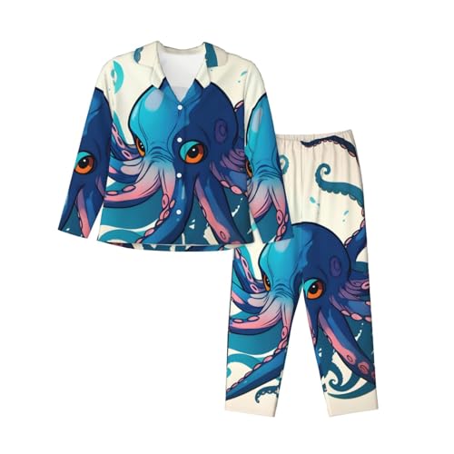 Pyjama 2 pièces pour femme à manches longues imprimé pieuvre artistique