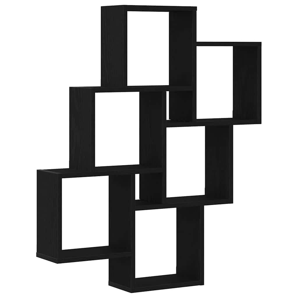 Wandregal Schwarz 78x15x92 cm Modernes Bücherregal aus Holzwerkstoff mit 6 Fächern Platzsparendes Design für Wohnzimmer Flur und Büro