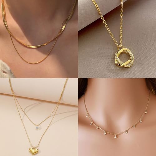 Myofeng 16Pcs Gold Necklaces Set for Women 14k Gold Plated Dainty Trendy Pendant Chain Choker Pack Multilayer Necklace Set for Women Adjustable Jewelry Gift4