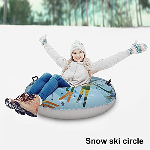 Reheyre Aufblasbarer Schneeschlitten, PVC-Schneeschlitten, kältebeständig, reißfest, runde Form, Schneefeldmuster, aufblasbarer Schneeschlitten für Kinder und Erwachsene, Skaten, Wintersport, Spaß, – Bild 7