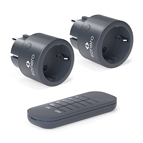 sonero® set di prese radio 2300 watt - 1x telecomando, 2x prese per uso interno, portata 30 m, antracite