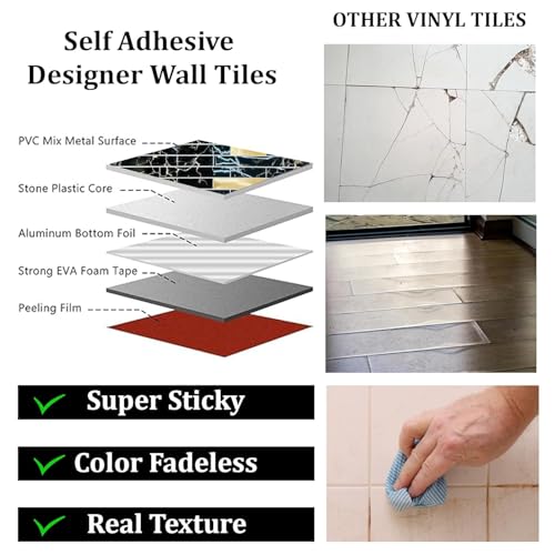 Image of WrapWall 3D Wallpaper Self Adhesive Foam Pack of 10 (60x30 cm) | Waterproof Brick Design Wallpaper |Peel & Stick DIY Wall Decor for Living Room Bedroom Kitchen (10, Black Mosaic)