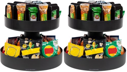 Image of Mind Reader 2-Tier Snack Carousel, Countertop Organizer, Snack Tray, Breakroom, Kitchen, 14.25 inch L x 14.25 inch W x 14 inch H, Black (Pack of 2)