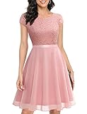brautjungfer kleid rosa tüll DAS KURZE SPITZENKLEID EIGNET SICH FÜR VIELE ANLÄSSE: Perfekt als Abendkleid, Ballkleid, Cocktail Party Kleid, Brautjungfernkleid, Alltagkleid, Konfirmationskleider, Jugendweihe Kleider usw.