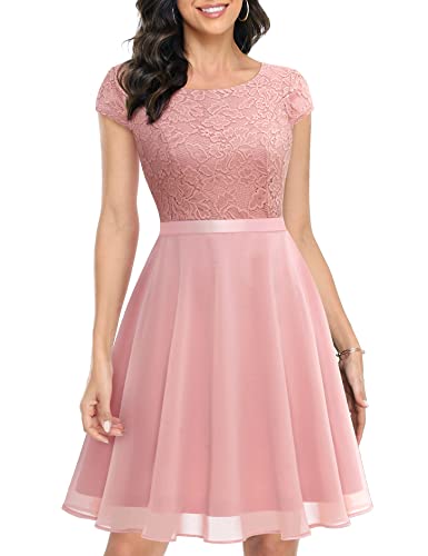 UOTORI Damen Cocktailkleid Spitze Party Club Kurz Slim Abend Brautkleid Ballkleid Blush XL
