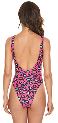Miaiulia Women'S Retro 80S/90S Inspired High Cut Low Back Padding One Piece Swimwear Bathing Suits Animal Fuchsia S thumb #4