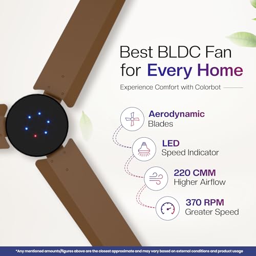 Image of Colorbot Stella BLDC Ceiling Fans 1200mm | BEE 5 Star Rated 370 RPM | Savings up to 65% | Remote Control (Boost, Timer, LED, Reverse Mode) | 4 Years Warranty (Urban Oak)