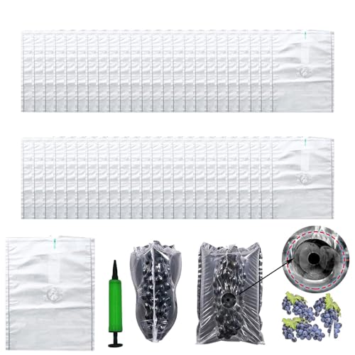 MIUPOO Aufblasbarer Beutel für Früchte,Frucht Schutzbeutel,Aufbewahrungssäcke für Obst und Gemüse,Aufblasbare Verpackung zum Schutz zerbrechlichen Früchten,30×40cm×50 Stück
