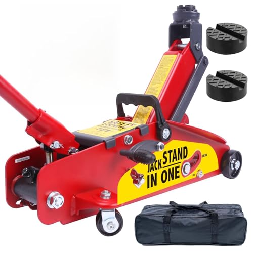 The Safety System Jack 2.5 Ton (5000 lbs) 2-in-1 Hydraulic Floor Jack with Integrated Jack Stand Automatically Locking After Lifting for Double Safety Quick Lift for Car, SUV, Truck & Garage