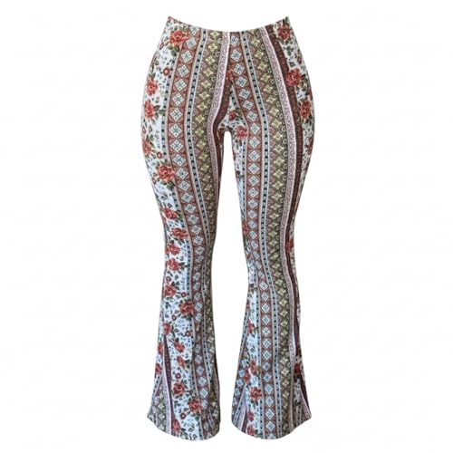 Tisuff Women's Flare Pants High Waisted Bell Bottoms with Pockets, Boho Yoga Leggings with Elastic Waist & Quick-Dry Fabric for Workout & Daily Wear (XL,Colorful)