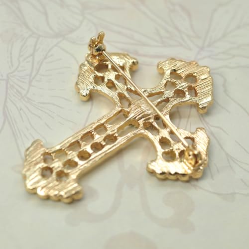 Image of Gyn&Joy Sparkle Crystal Rhinestones Holy Cross Brooch Pin Jewelry For Women Men