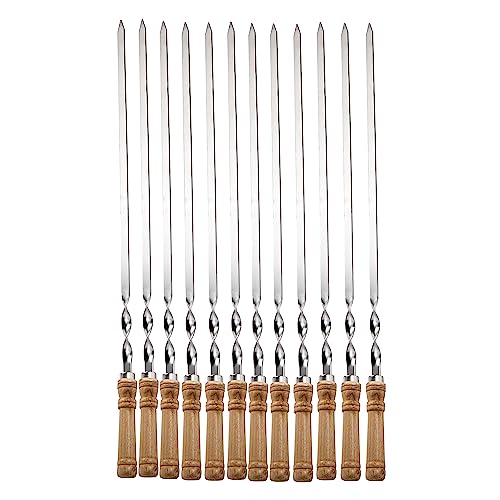 IMEEA 55cm Grillspieße Adana Spieße Wiederverwendbar Edelstahl Barbecue Grillspieße Spieße Schaschlikspieße mit Holzgriff(6 Stück)
