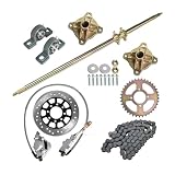 Go Kart 44 Rear Live Axle Assembly Kit Rear Axle Pillow blocks Sprocket Brake Disc Wheel Hubs Chain Brake Master Cylinder Caliper Replacement for Go Kart ATV Quad and Drift Trikes