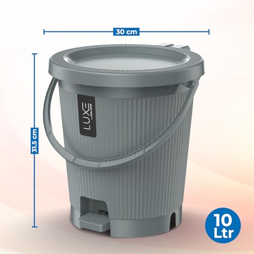 Image of KOLORR Luxe Premium Plastic Pedal Dustbin | Modern Plastic Waste Bin, Trash can with Sleek Design for Home, Kitchen, Office, Bathroom & Washroom - Medium, Grey