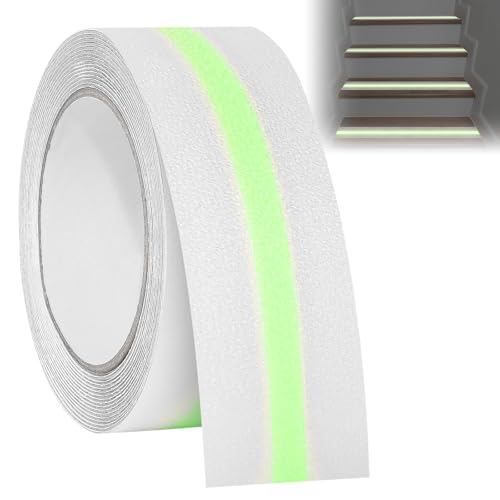 GOMETY Antirutsch Klebeband Leuchtet im Dunkeln, 10m*5cm Antirutschband Selbstklebend im Dunklen leuchten Sicherheit Klebeband, Wasserdicht Rutschfestes Fluoreszierendes Aufkleber Drinnen und Draußen