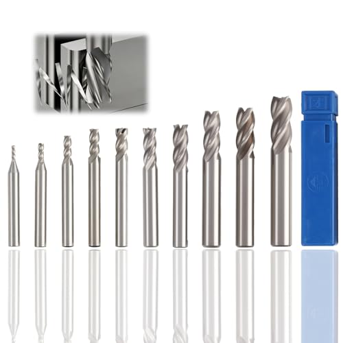 Lot de 10 Fraises à Tige HSS pour CNC, 4 Dents, Diamètres 2 à 12 mm, Fraise de Précision pour Métal, Aluminium, Bois, Plastique et Alliages, Coupe Rapide et Durable...