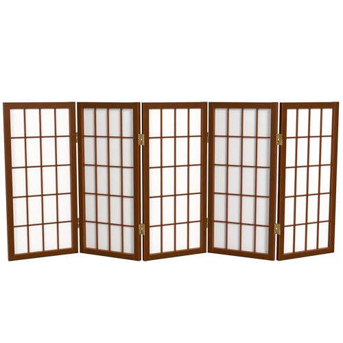 2 ft. Short Desktop Window Pane Shoji Screen - Walnut - 5 Panels