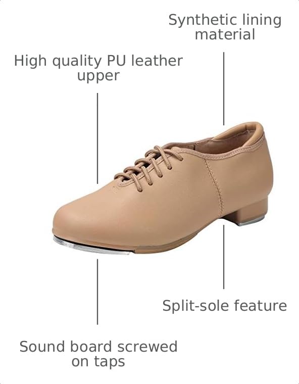 Image of Linodes PU Leather Lace Up Tap Shoe Unisex Dance Shoes for Women and Men | Quality soft upper, Unisex for women men, Lace up, Rubber and EVA outsole, Clear sound, Snug fit, Breathable lining, Durable