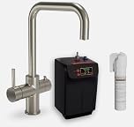 Brushed Steel Designer 3-in-1 Instant Boiling Hot Water Kitchen Mixer Tap System Kit Tap, Tank and Filter