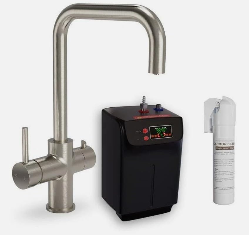 Brushed Steel Designer 3-in-1 Instant Boiling Hot Water Kitchen Mixer Tap System Kit Tap Tank and Filter
