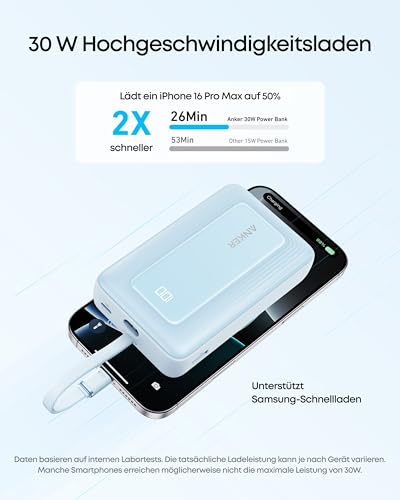 Anker Zolo Powerbank 20000mAh 30W Max, integriertes USB-C Kabel – Ansicht 3