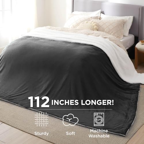 Image of Bedsure GentleSoft Sherpa Fleece Cal King Blankets for Bed, Non-Heated, Thick and Warm Oversized Throw for Women and Men, Soft Fuzzy Plush Large Blanket for Winter, Charcoal, 112x98 Inches